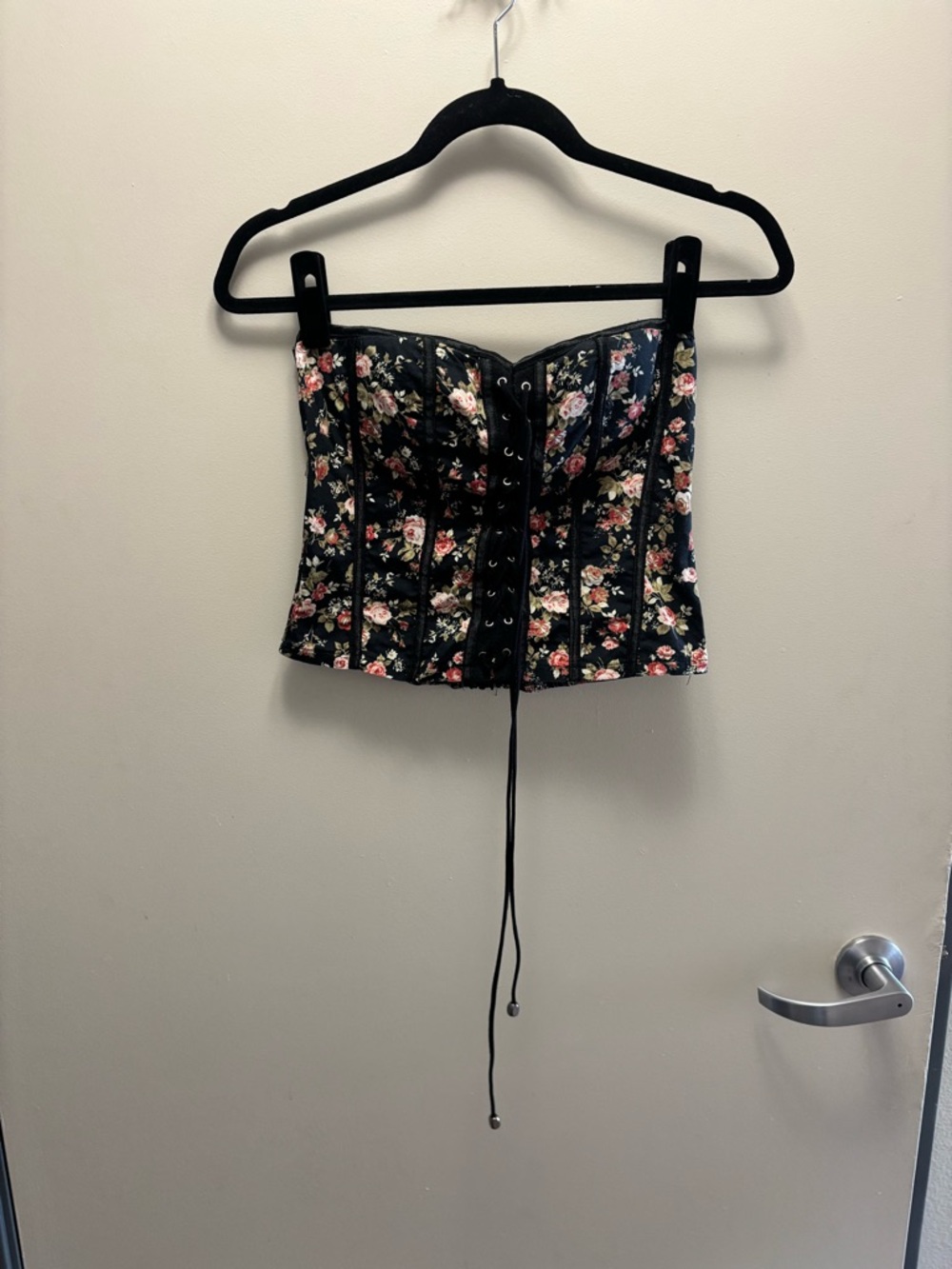 Papaya Black Floral Lace-Up Corset Top